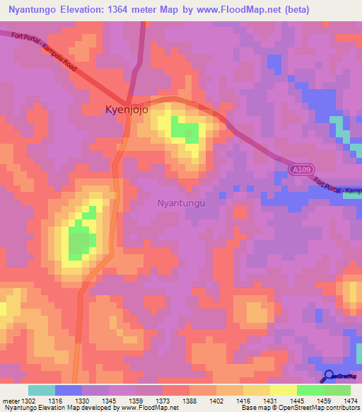 Nyantungo,Uganda Elevation Map