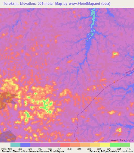 Torokahn,Liberia Elevation Map