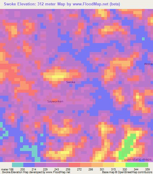 Swoke,Liberia Elevation Map