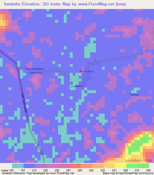Swekehn,Liberia Elevation Map