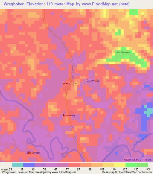 Wregboken,Liberia Elevation Map