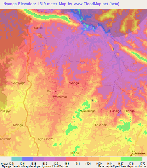 Nyanga,Uganda Elevation Map