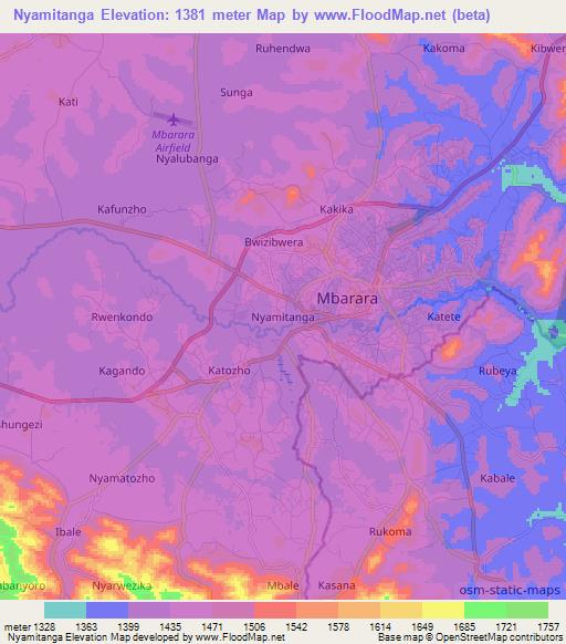 Nyamitanga,Uganda Elevation Map