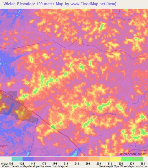 Wlelah,Liberia Elevation Map