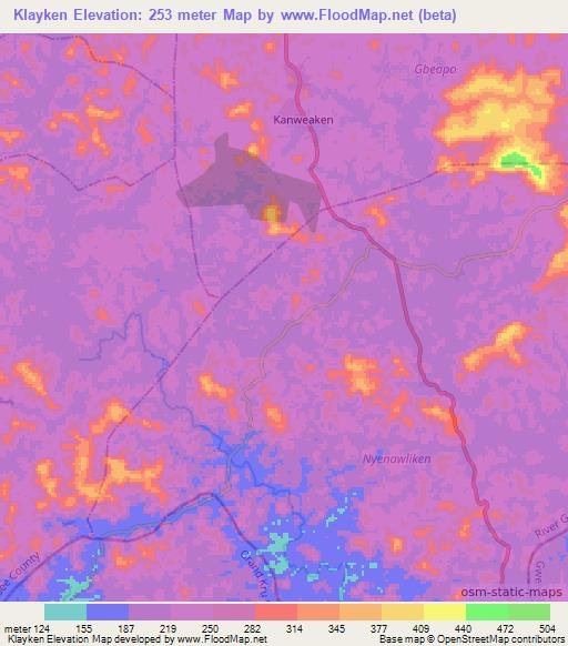 Klayken,Liberia Elevation Map