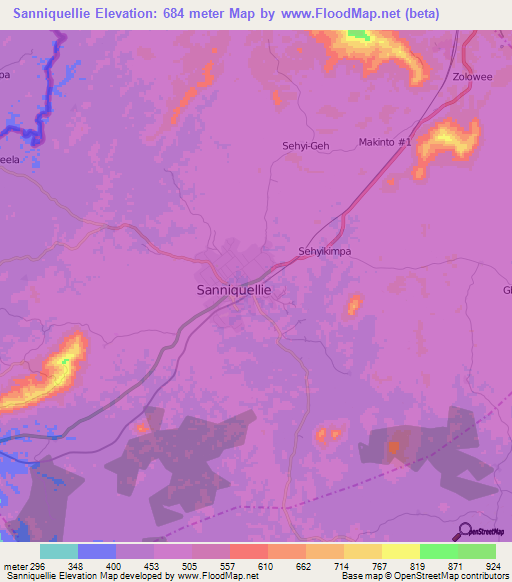 Sanniquellie,Liberia Elevation Map