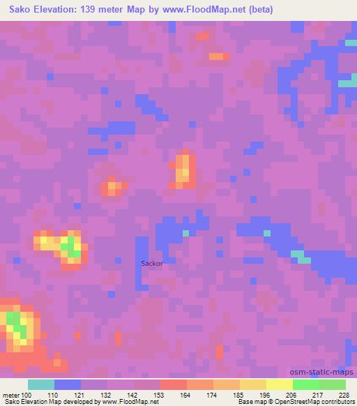 Sako,Liberia Elevation Map
