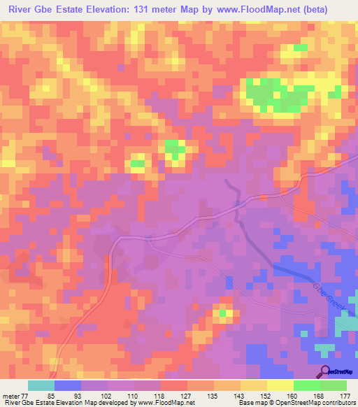 River Gbe Estate,Liberia Elevation Map