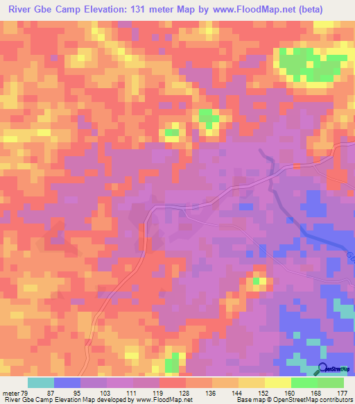 River Gbe Camp,Liberia Elevation Map