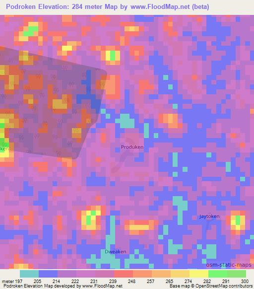 Podroken,Liberia Elevation Map