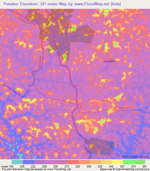 Putuken,Liberia Elevation Map