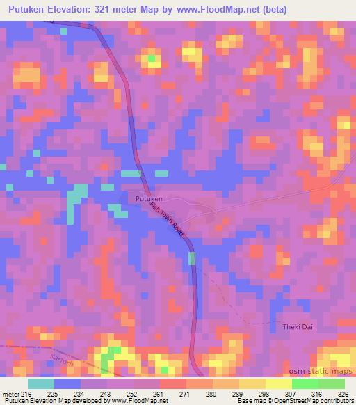 Putuken,Liberia Elevation Map