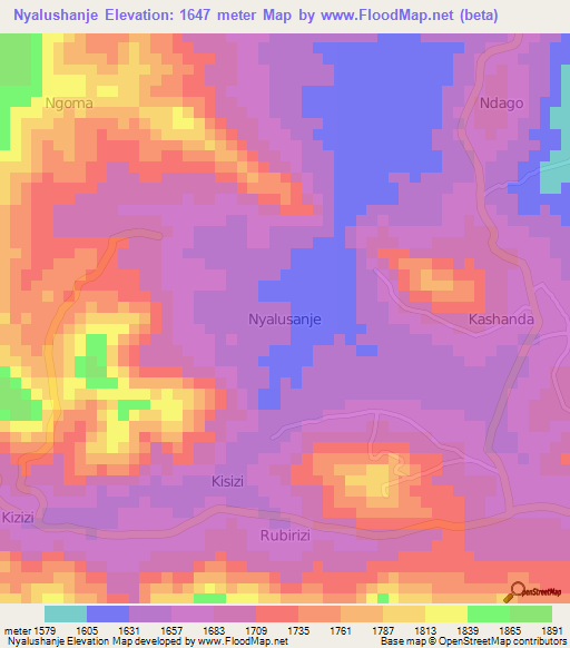 Nyalushanje,Uganda Elevation Map