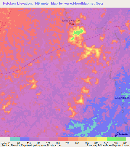 Peloken,Liberia Elevation Map