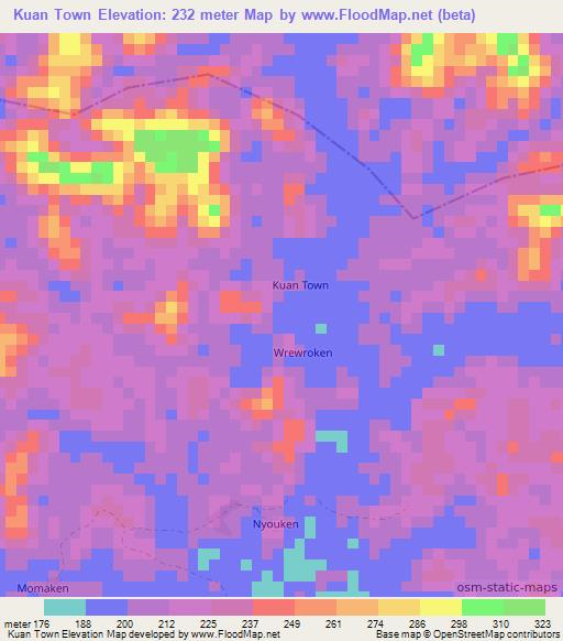Kuan Town,Liberia Elevation Map
