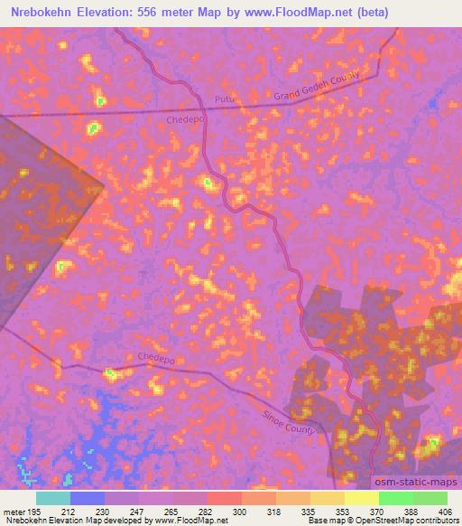 Nrebokehn,Liberia Elevation Map