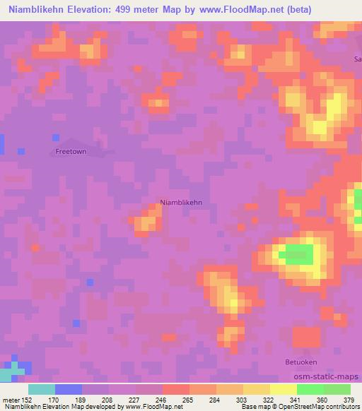Niamblikehn,Liberia Elevation Map
