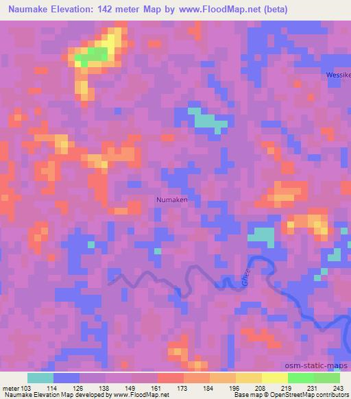 Naumake,Liberia Elevation Map