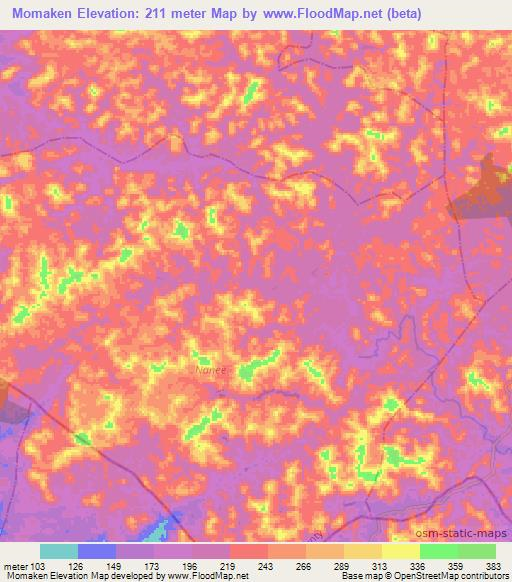 Momaken,Liberia Elevation Map