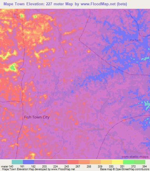 Mape Town,Liberia Elevation Map