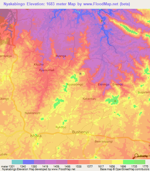 Nyakabingo,Uganda Elevation Map