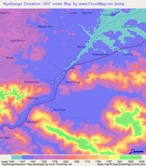 Nyaihanga,Uganda Elevation Map