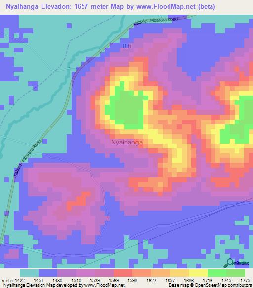 Nyaihanga,Uganda Elevation Map