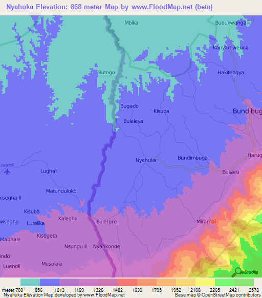 Nyahuka,Uganda Elevation Map