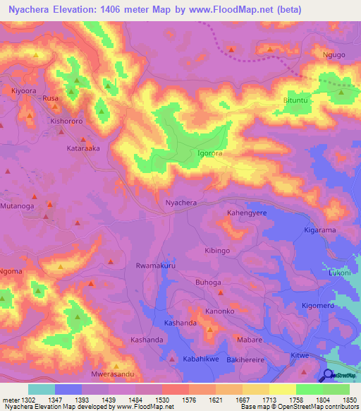 Nyachera,Uganda Elevation Map