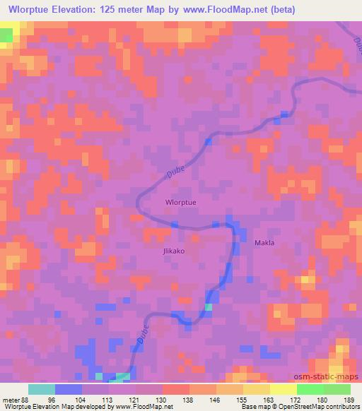 Wlorptue,Liberia Elevation Map