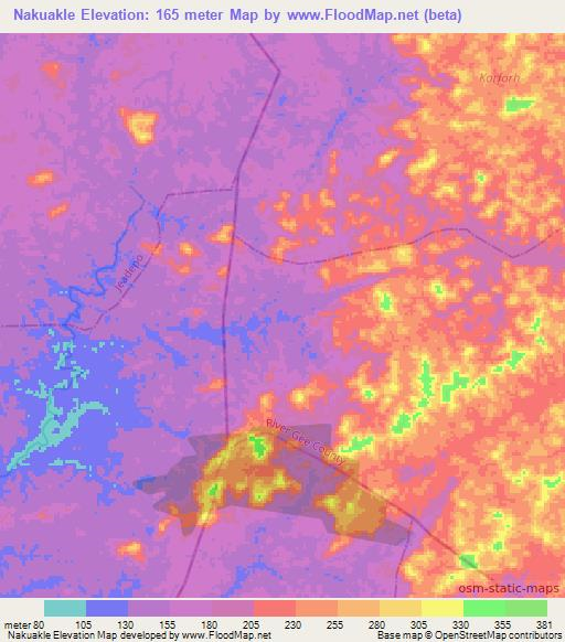 Nakuakle,Liberia Elevation Map