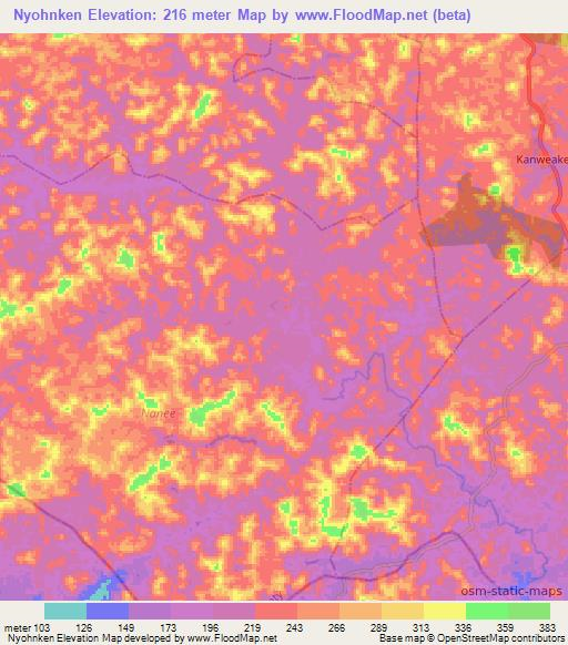 Nyohnken,Liberia Elevation Map