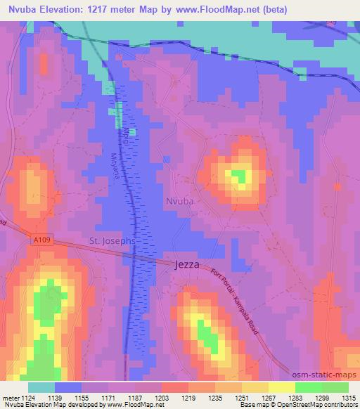 Nvuba,Uganda Elevation Map