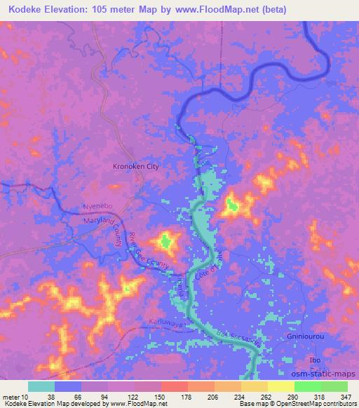 Kodeke,Liberia Elevation Map
