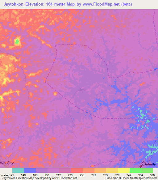 Jaytohkon,Liberia Elevation Map