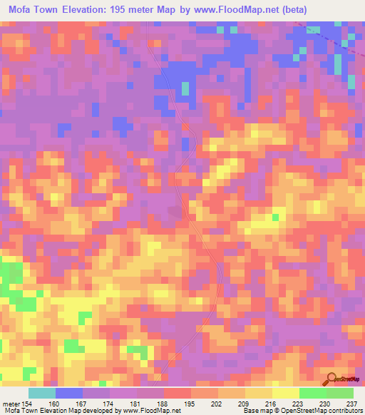 Mofa Town,Liberia Elevation Map