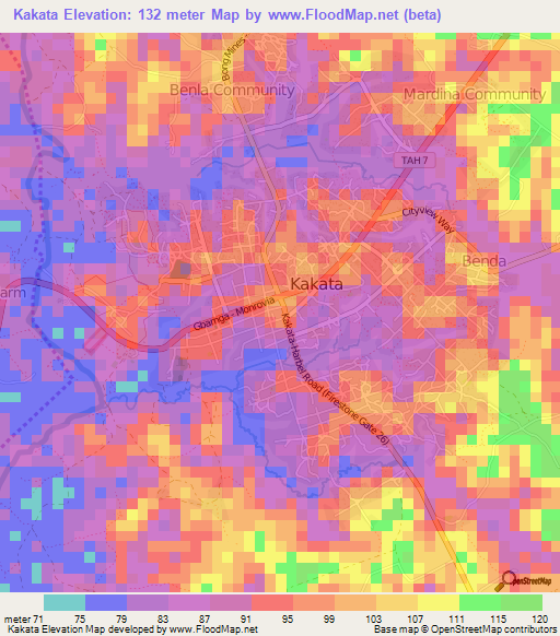 Kakata,Liberia Elevation Map
