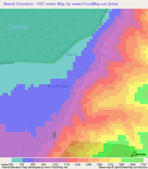 Ntandi,Uganda Elevation Map