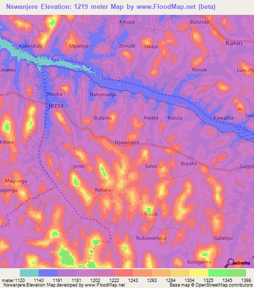 Nswanjere,Uganda Elevation Map