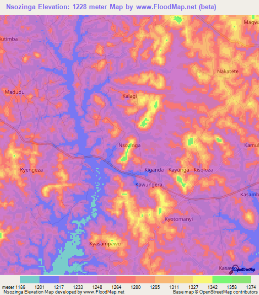Nsozinga,Uganda Elevation Map