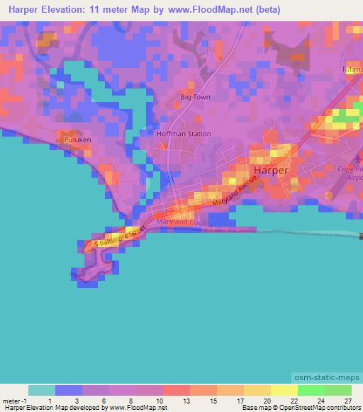 Harper,Liberia Elevation Map