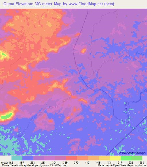 Guma,Liberia Elevation Map