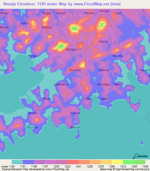 Nsanja,Uganda Elevation Map