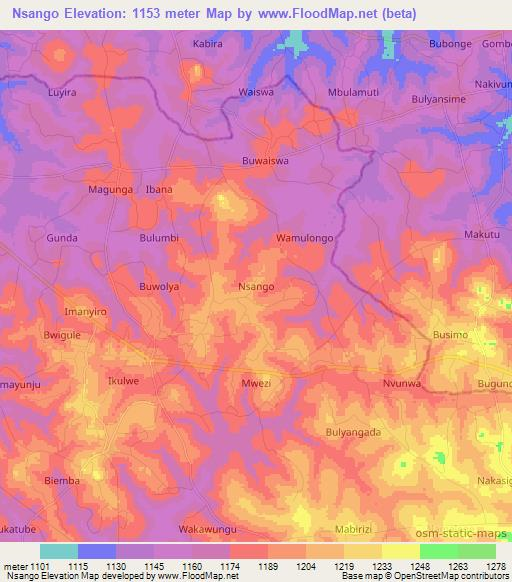 Nsango,Uganda Elevation Map
