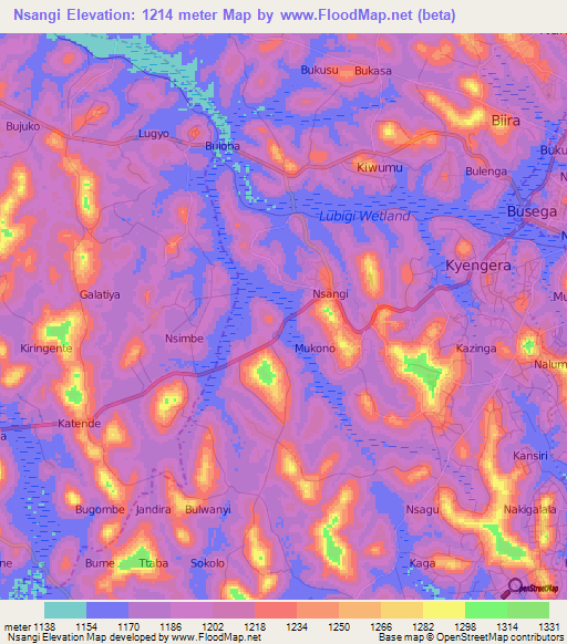 Nsangi,Uganda Elevation Map