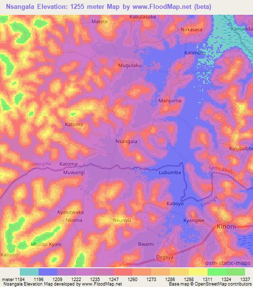 Nsangala,Uganda Elevation Map