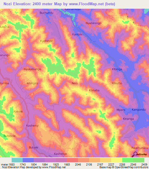 Nozi,Uganda Elevation Map