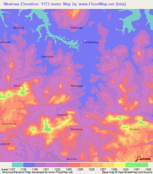 Nkwirwa,Uganda Elevation Map