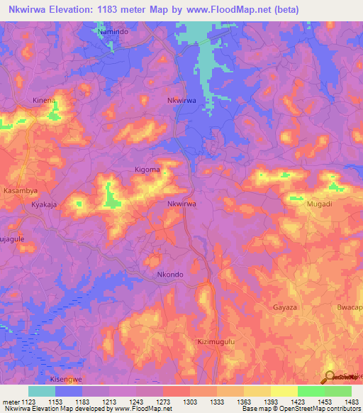 Nkwirwa,Uganda Elevation Map