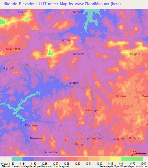 Nkondo,Uganda Elevation Map